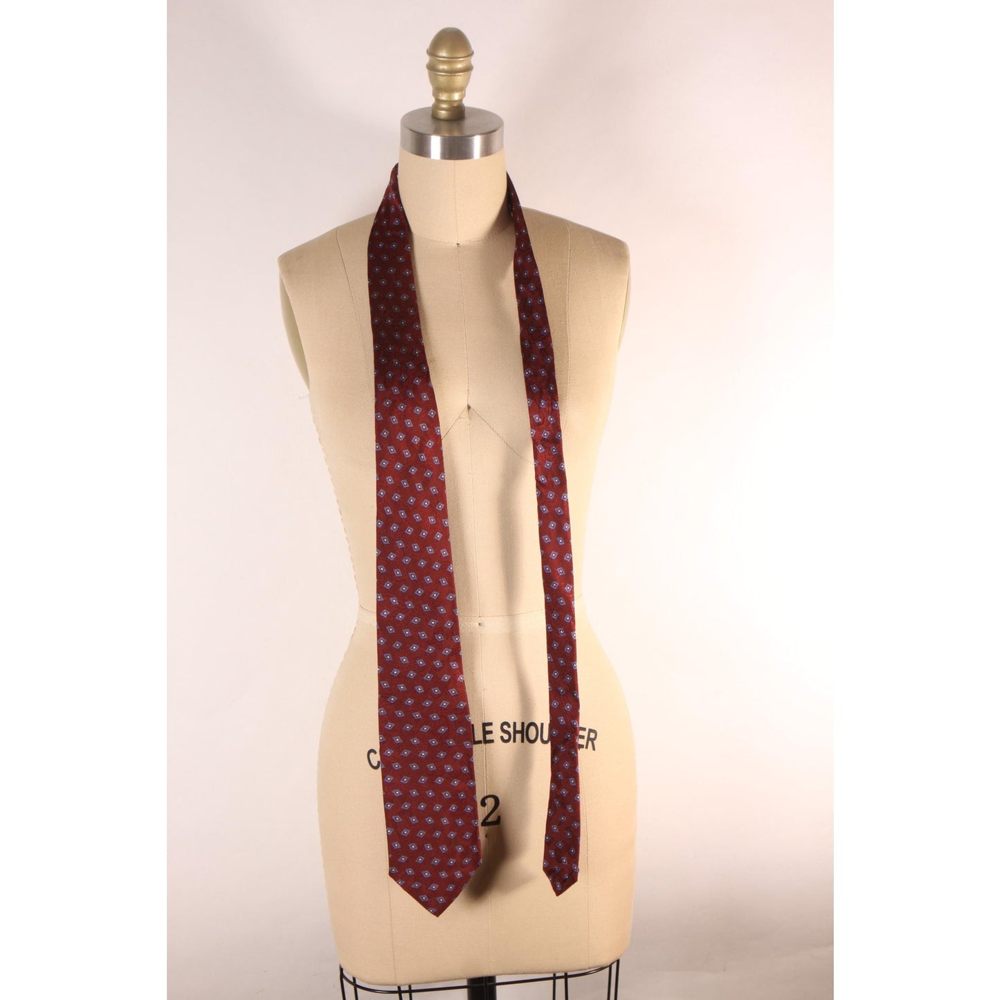 1990s Red and Blue Geometric Necktie Tie by Polo by Ralph Lauren for Neiman Marcus