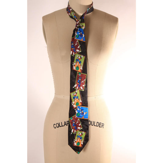 1990s Novelty Mickey Mouse Donald Duck and Goofy Bowling Necktie Tie by Mickey Unlimited
