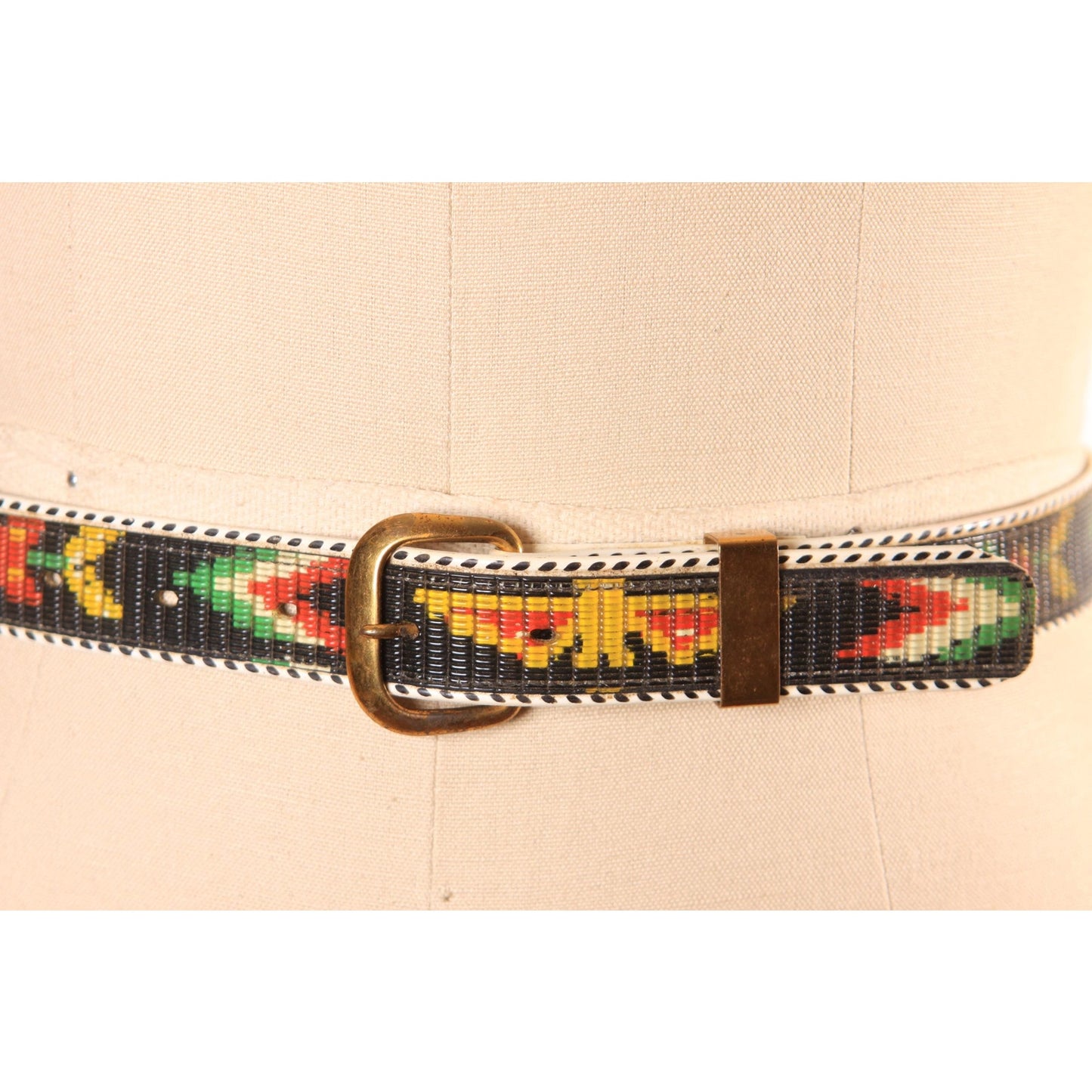 1960s Multi-Colored Rainbow Red, Blue, Yellow and Green Novelty Tourist Western Native American Style Plastic Belt
