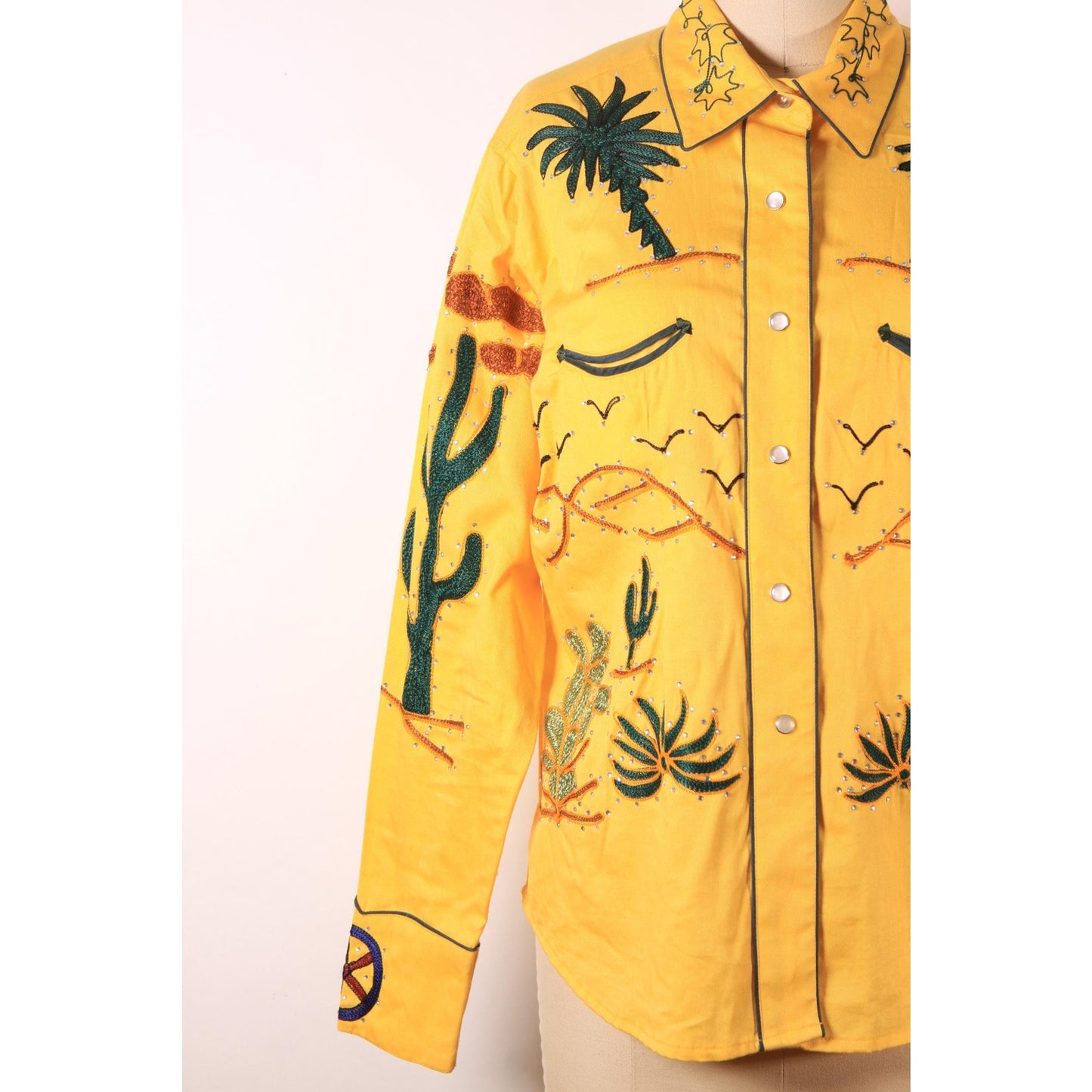 Reproduction Modern Vintage Style Retro Western Porter Wagoner Novelty Cactus and Wagon Embroidered Pearl Snap Shirt by Rockmount Ranch Wear