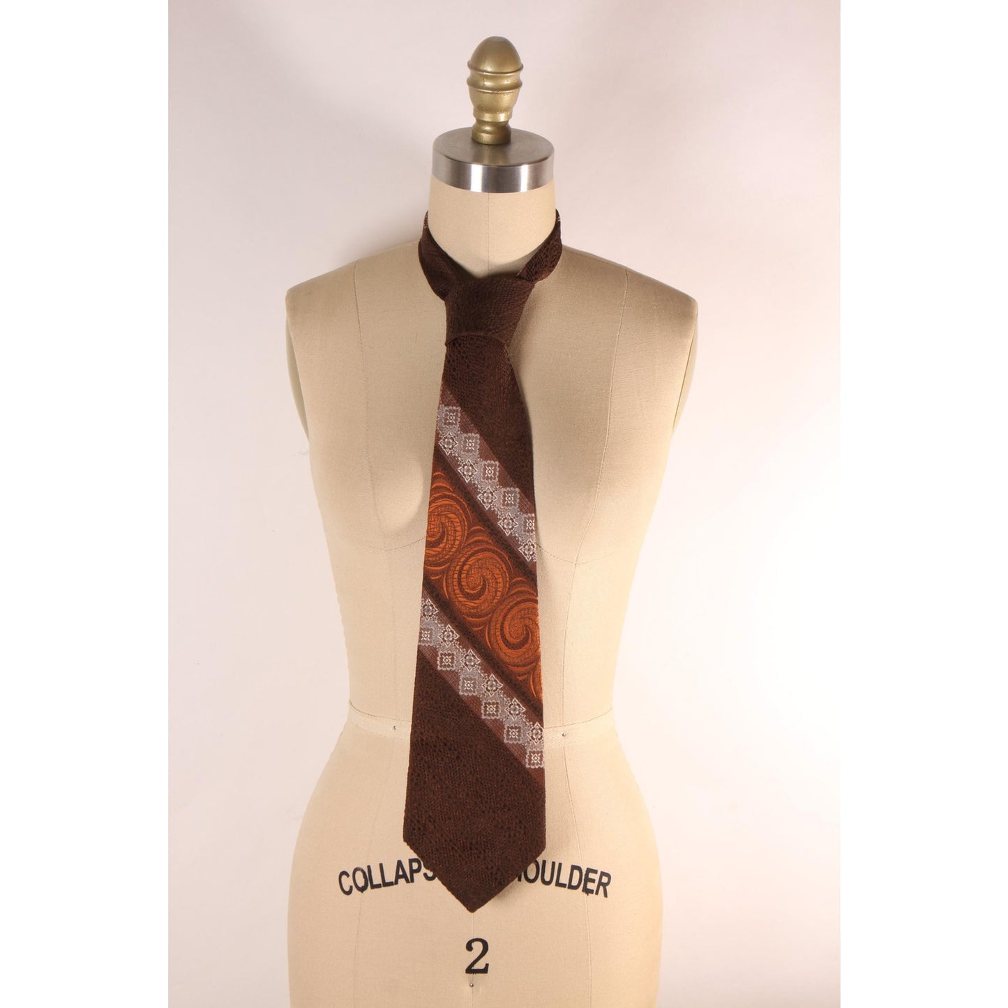 1960s Brown, Orange and Tan Striped Abstract Swirl Necktie Tie