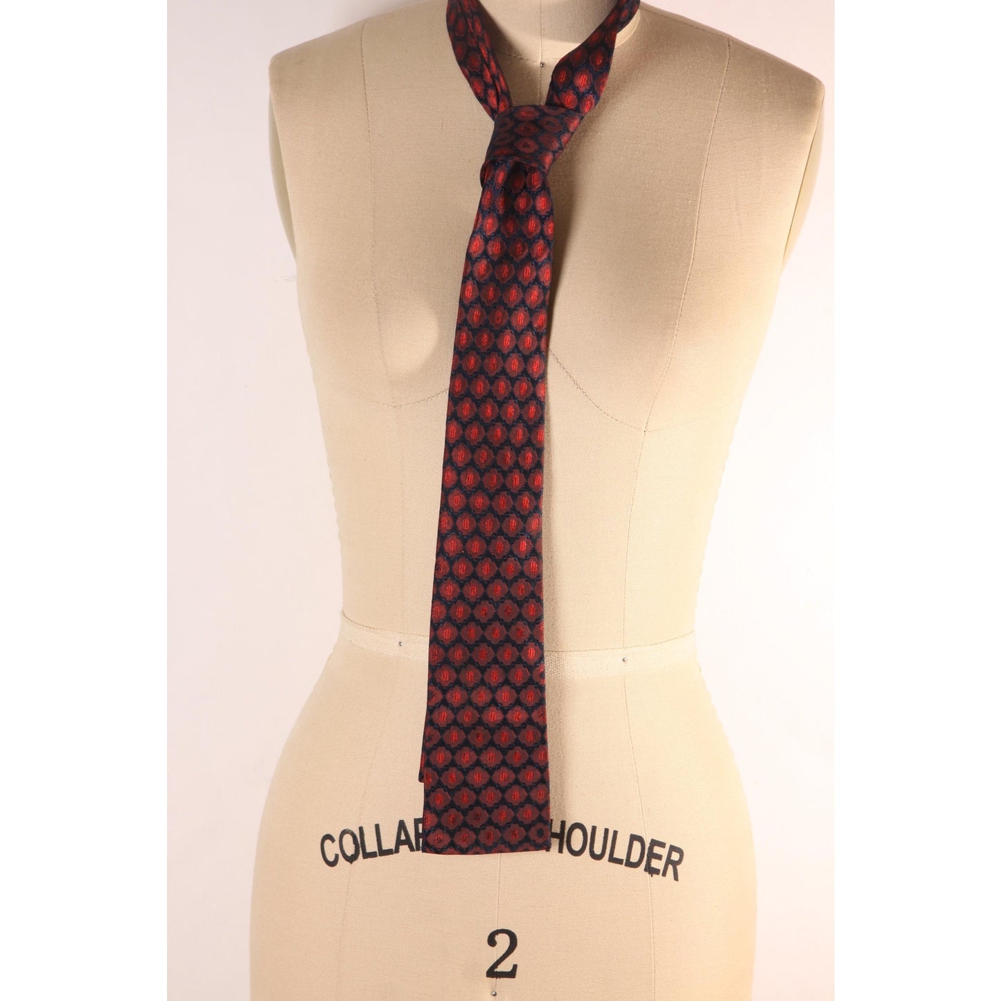 1980s Red and Black Print Square Necktie Tie by Pierre Cardin