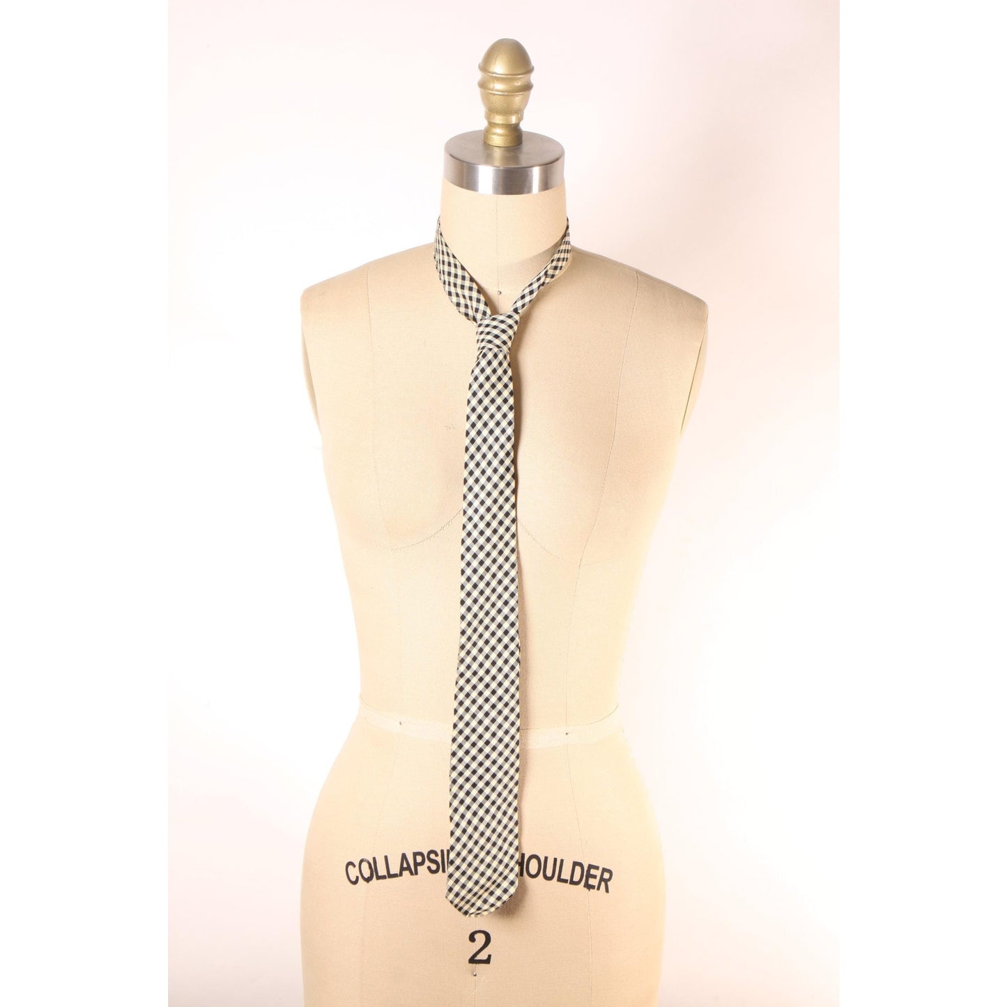 1970s Black and White Plaid Print Necktie Tie