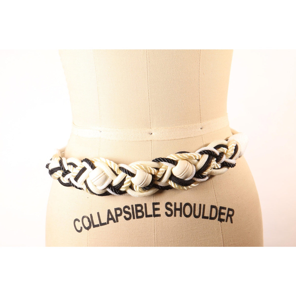 1980s Black and White Woven ad Beaded Cummerbund Belt