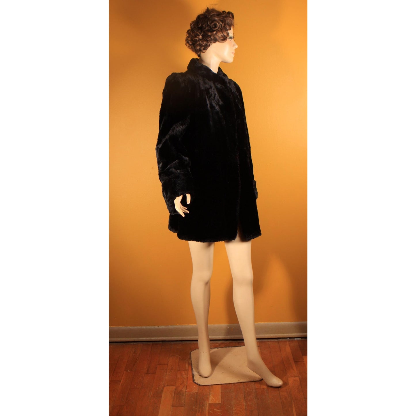 1940s Black Sheared Dyed Beaver Fur Coat by Cavin's -M-L