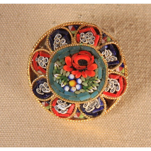 1950s Floral Multi-Colored Mosaic Italian Glass Brooch