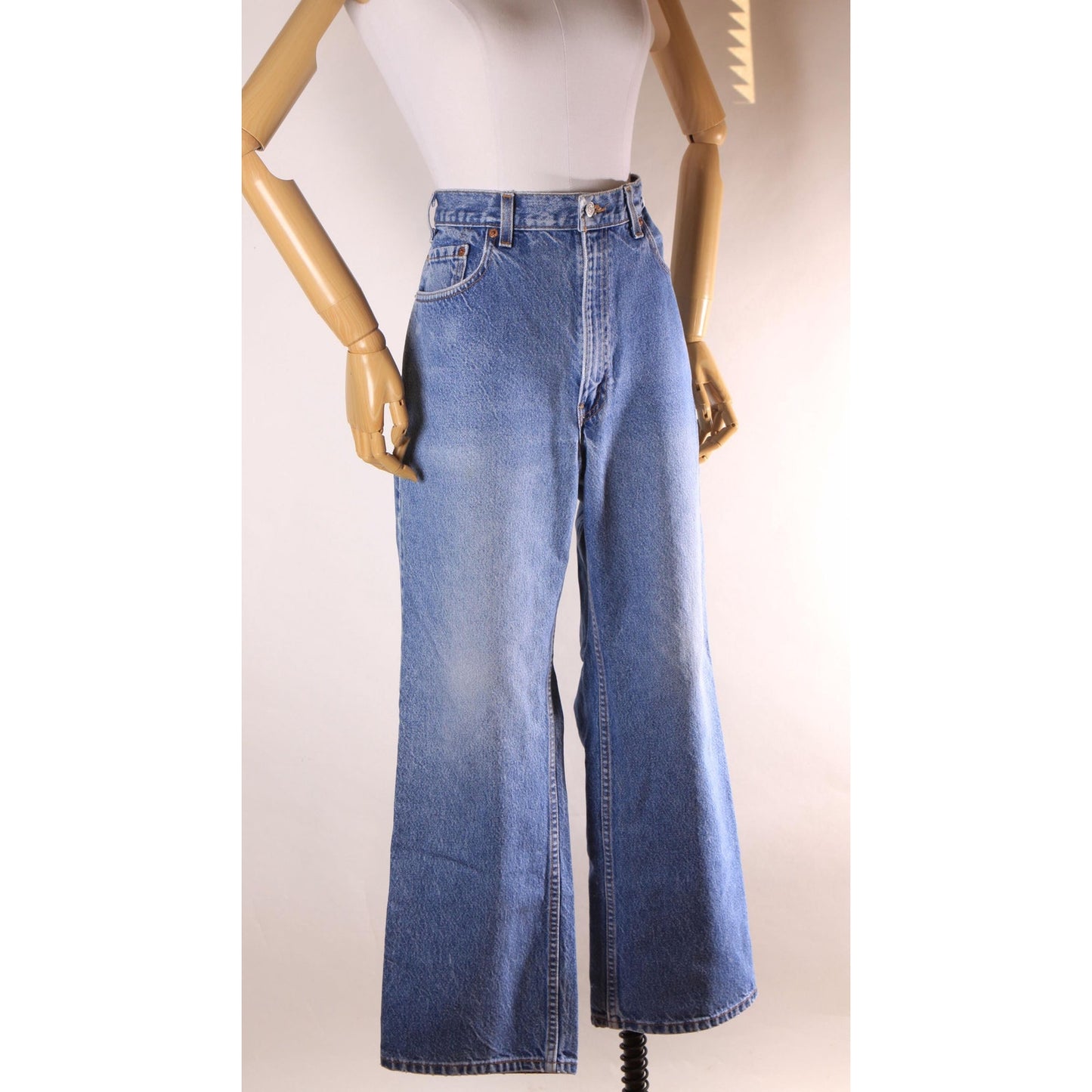 1990s Blue Denim Blank Red Tab 517 Boot Cut Mens Jeans by Levi's- 38x30