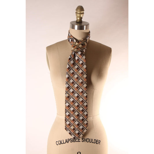 1970s Brown, Tan and Cream Geometric Wide Necktie Tie by JCPenney