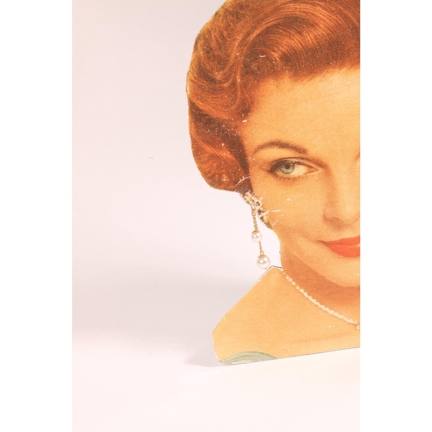 1950s Gold Tone Metal Chain Faux Pearl Dangling Screw Back Earrings