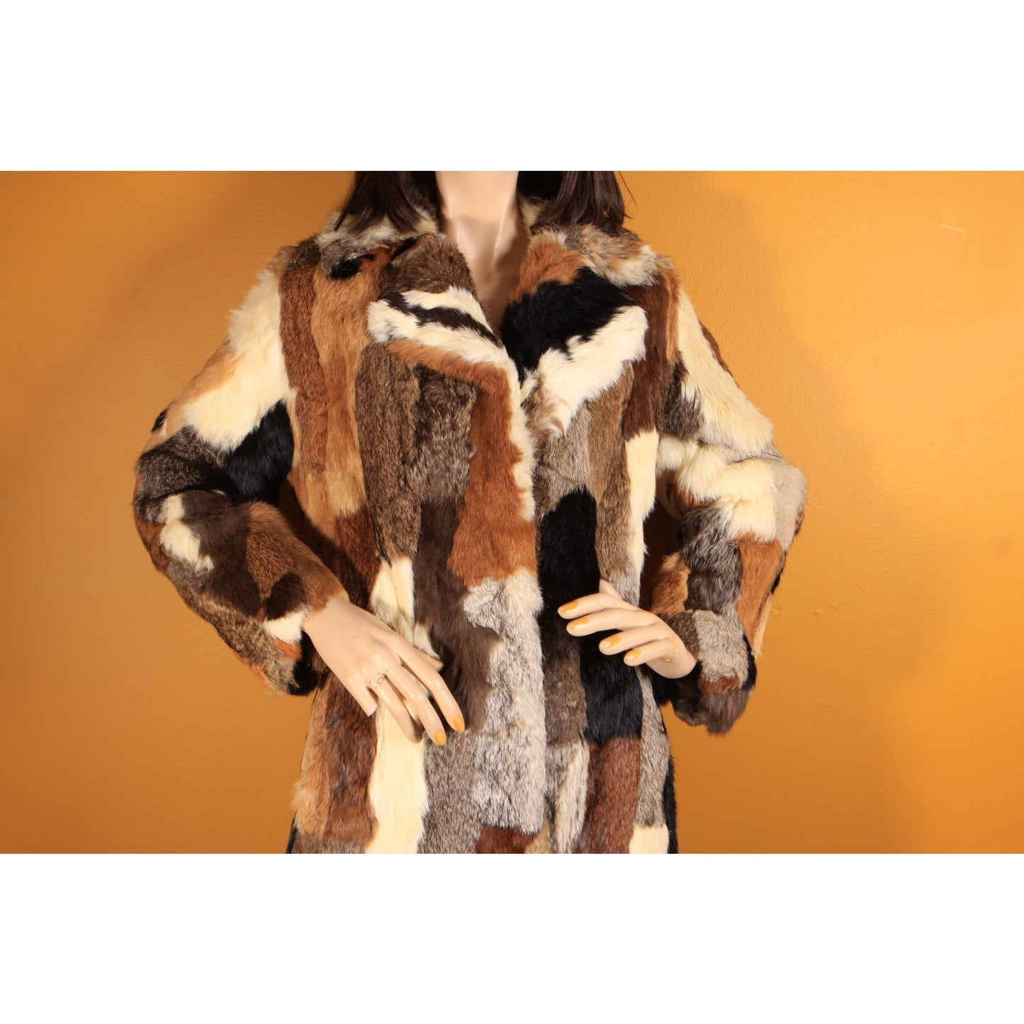 1970s Multi-Colored Patchwork Rabbit Fur Long Sleeve Penny Lane Coat by Mademoiselle Furs -M