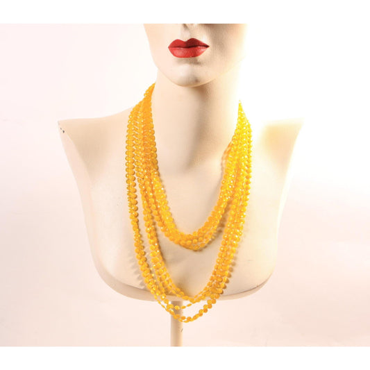1960s Yellow Floral Flower Shaped Four Strand Plastic Beaded Necklace