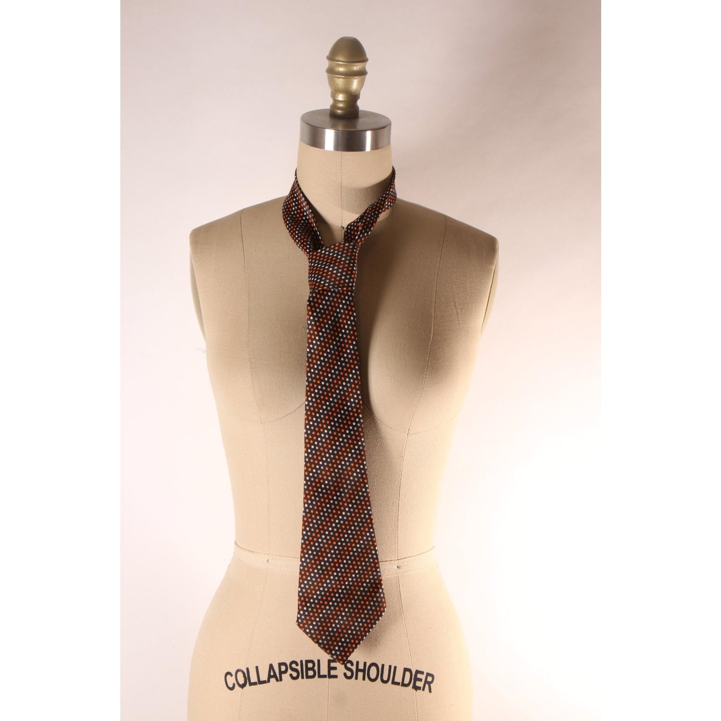 1970s Brown, Gray and Orange Polka Dot Necktie Tie