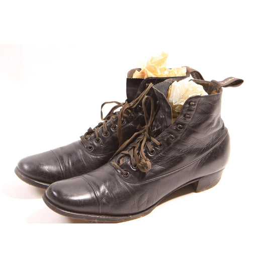 Antique 1900s 1910s Edwardian Black Leather Mens Lace Up Boots by Hanan & Son