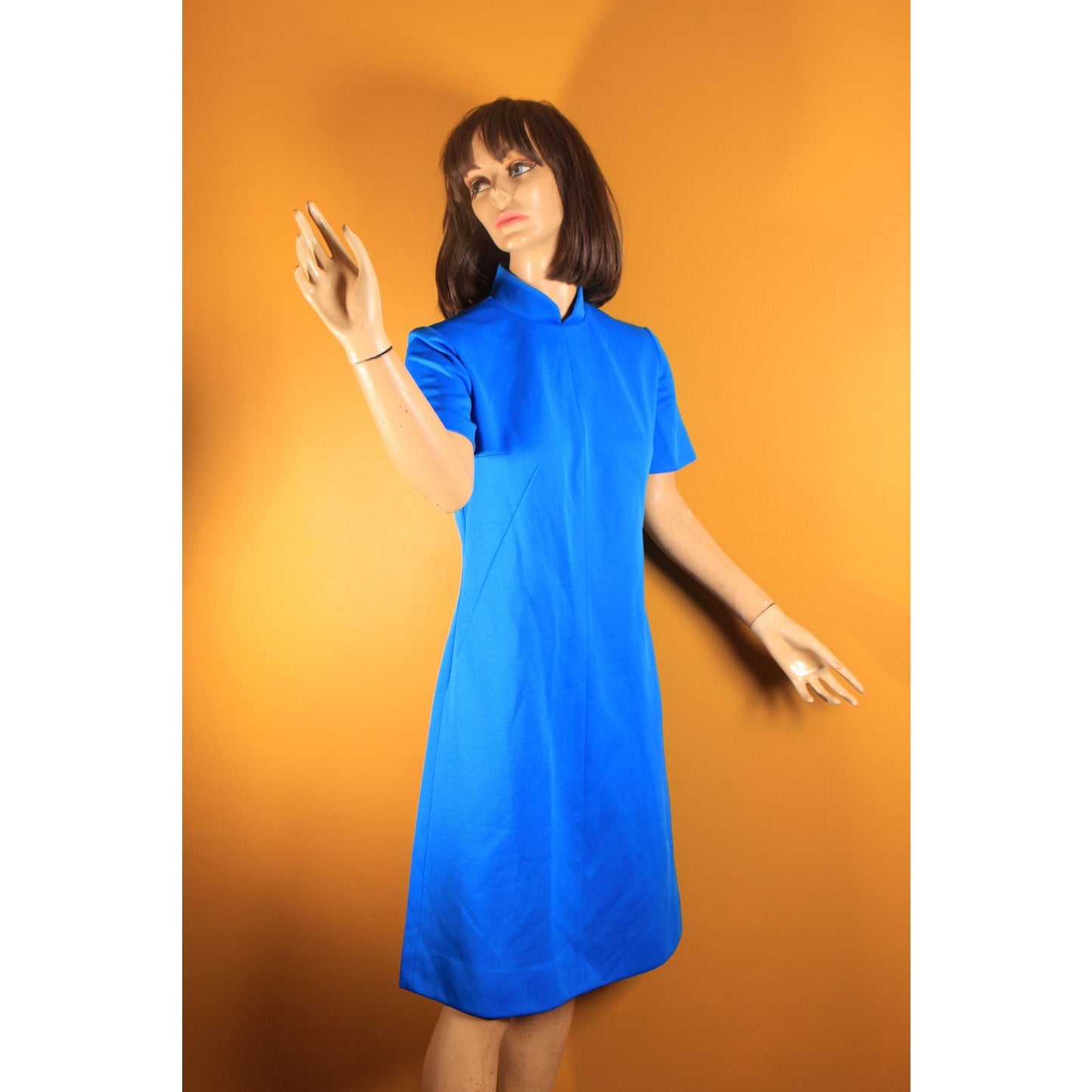 1960s Blue Short Sleeve Polyester Shift Dress