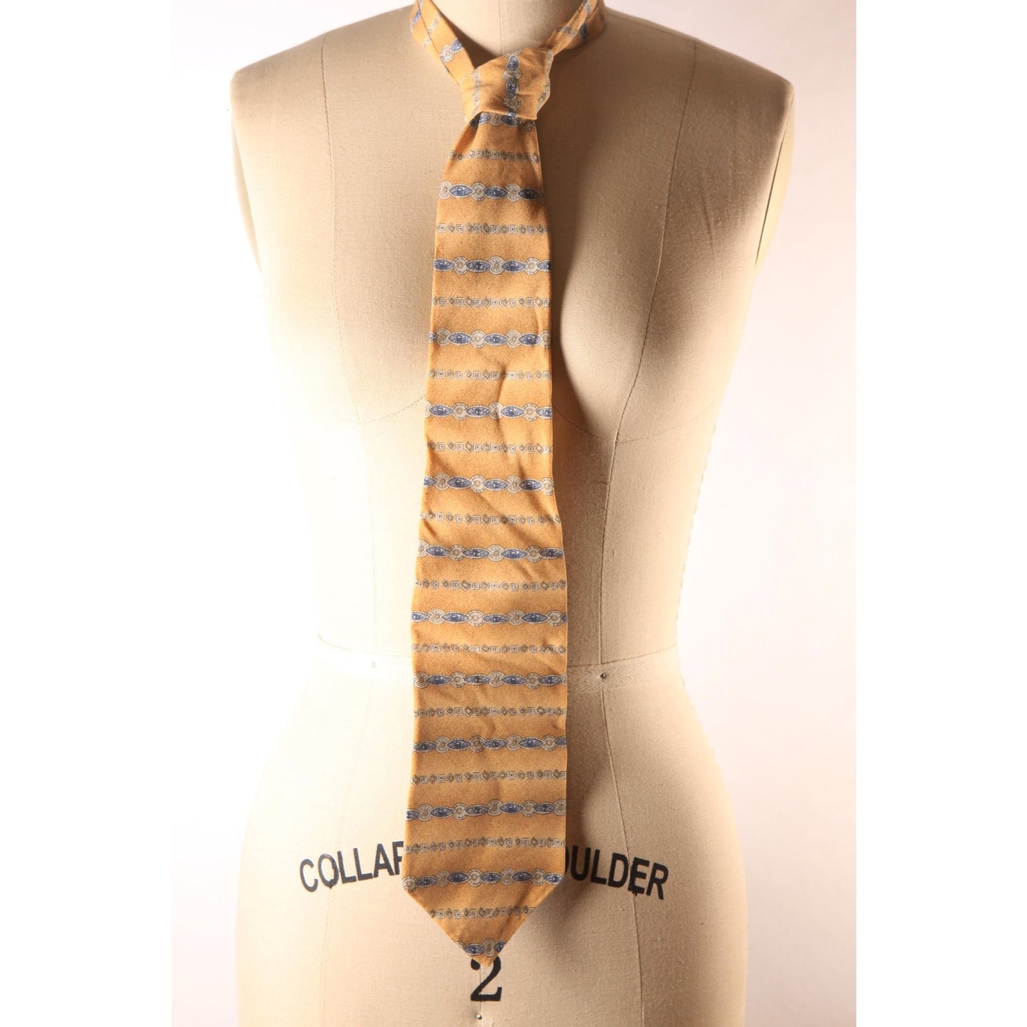 1980s Tan, Blue and Beige Geometric Striped Tie Necktie by 417 by Van Heusen