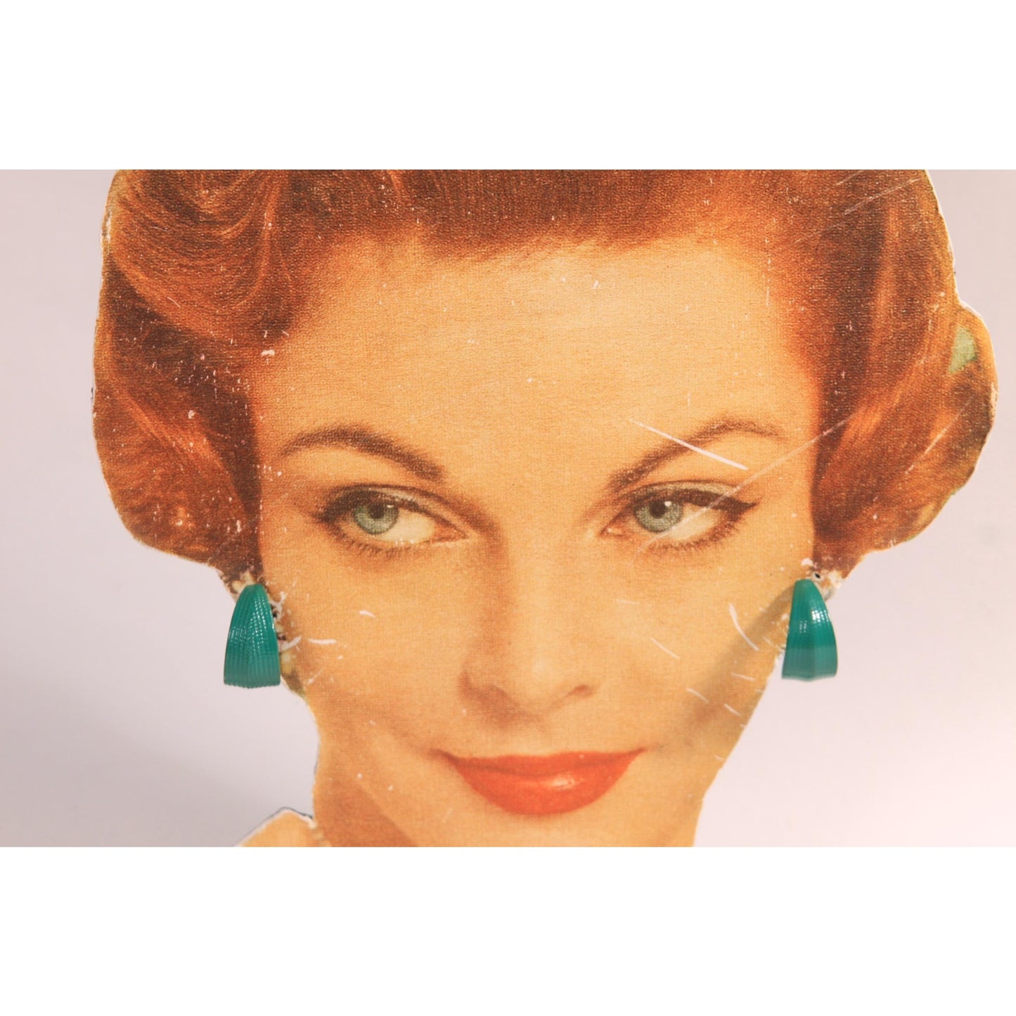 1970s Teal Blue Green Painted Metal Hoop Clip On Earrings