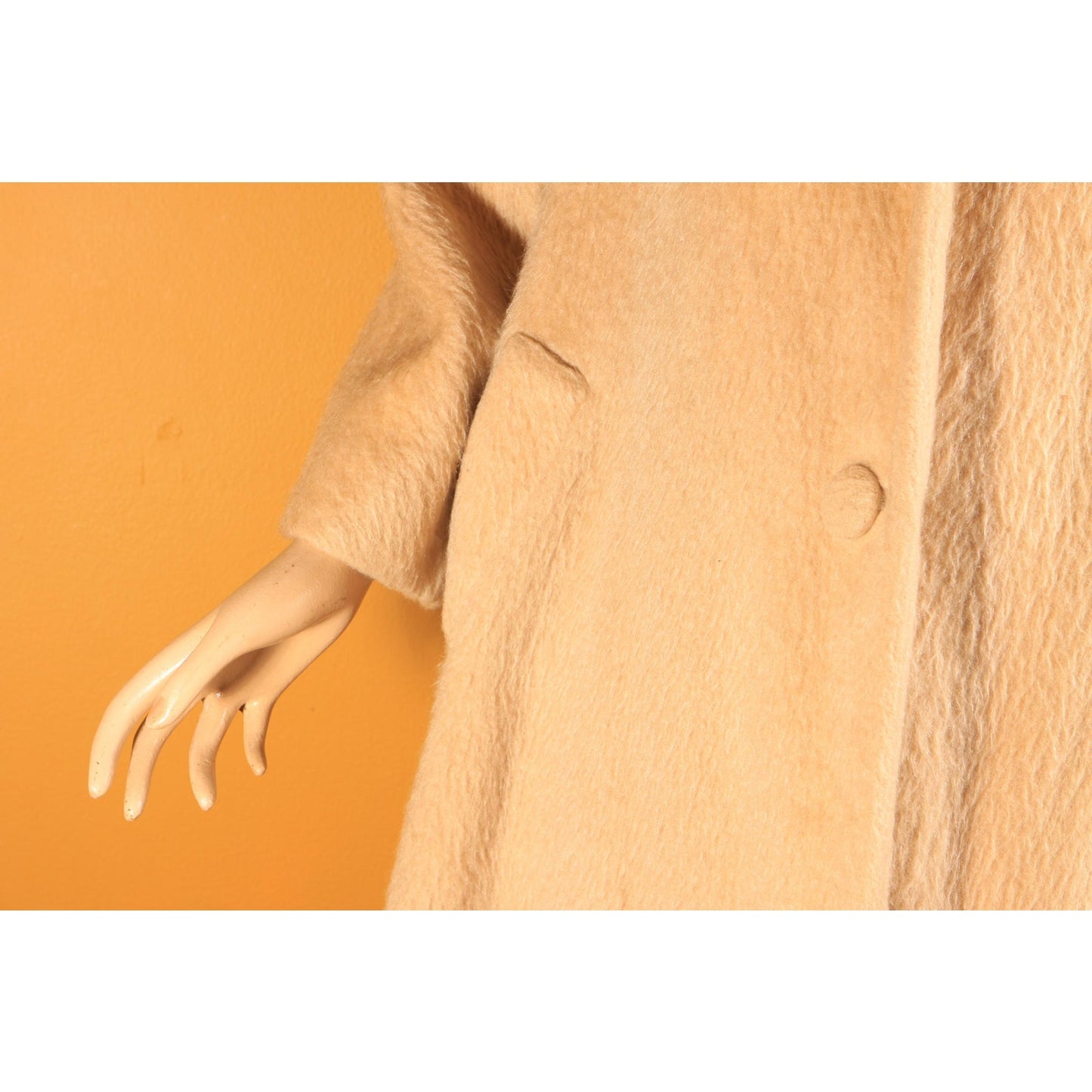 1950s Tan and Cream Bracelet Sleeve Mink Fur Collar Swing Coat by Lilli Ann -M-XL