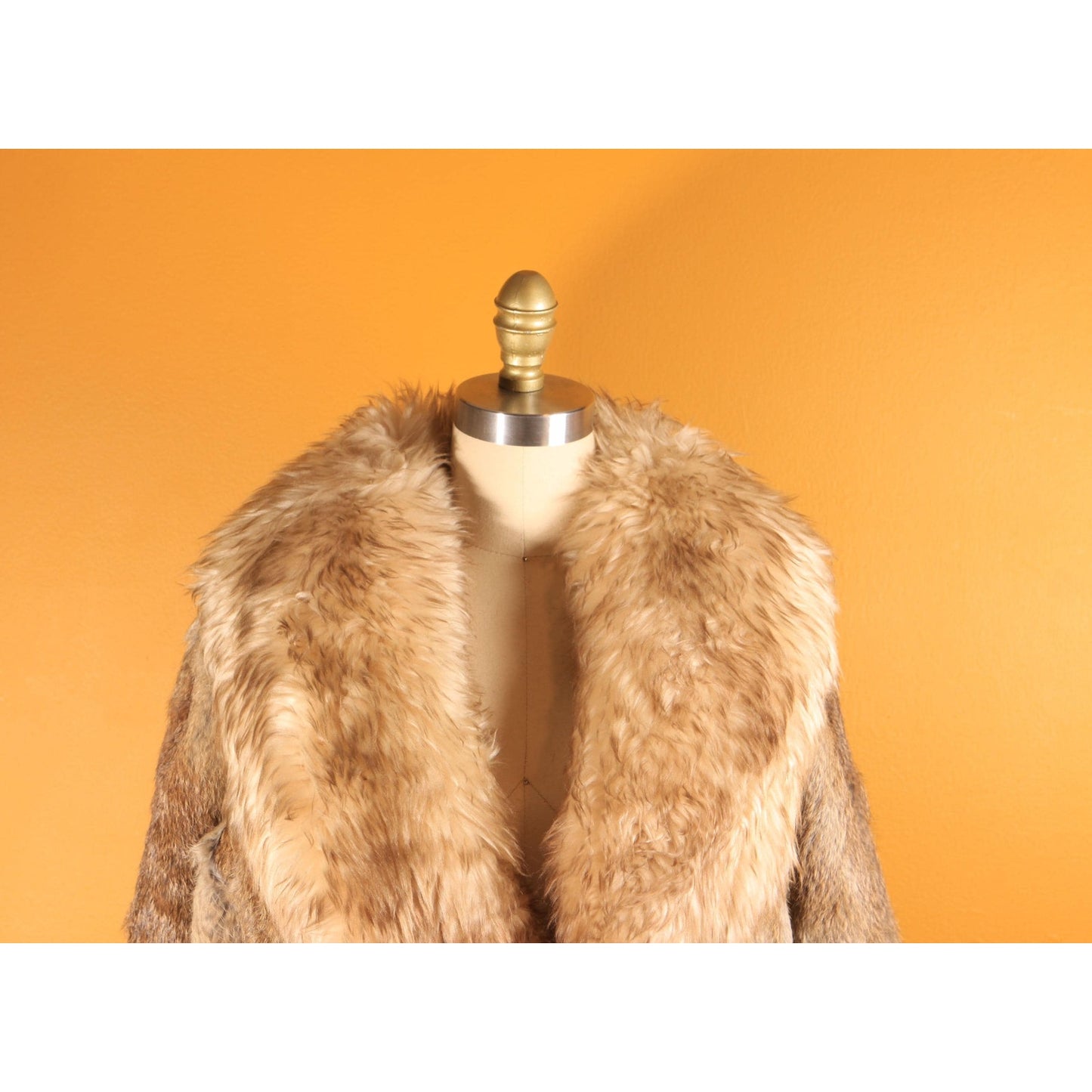 1970s Brown and Gray Rabbit Fur and Shearling Trim Collar Coat by Montgomery Ward -M-L
