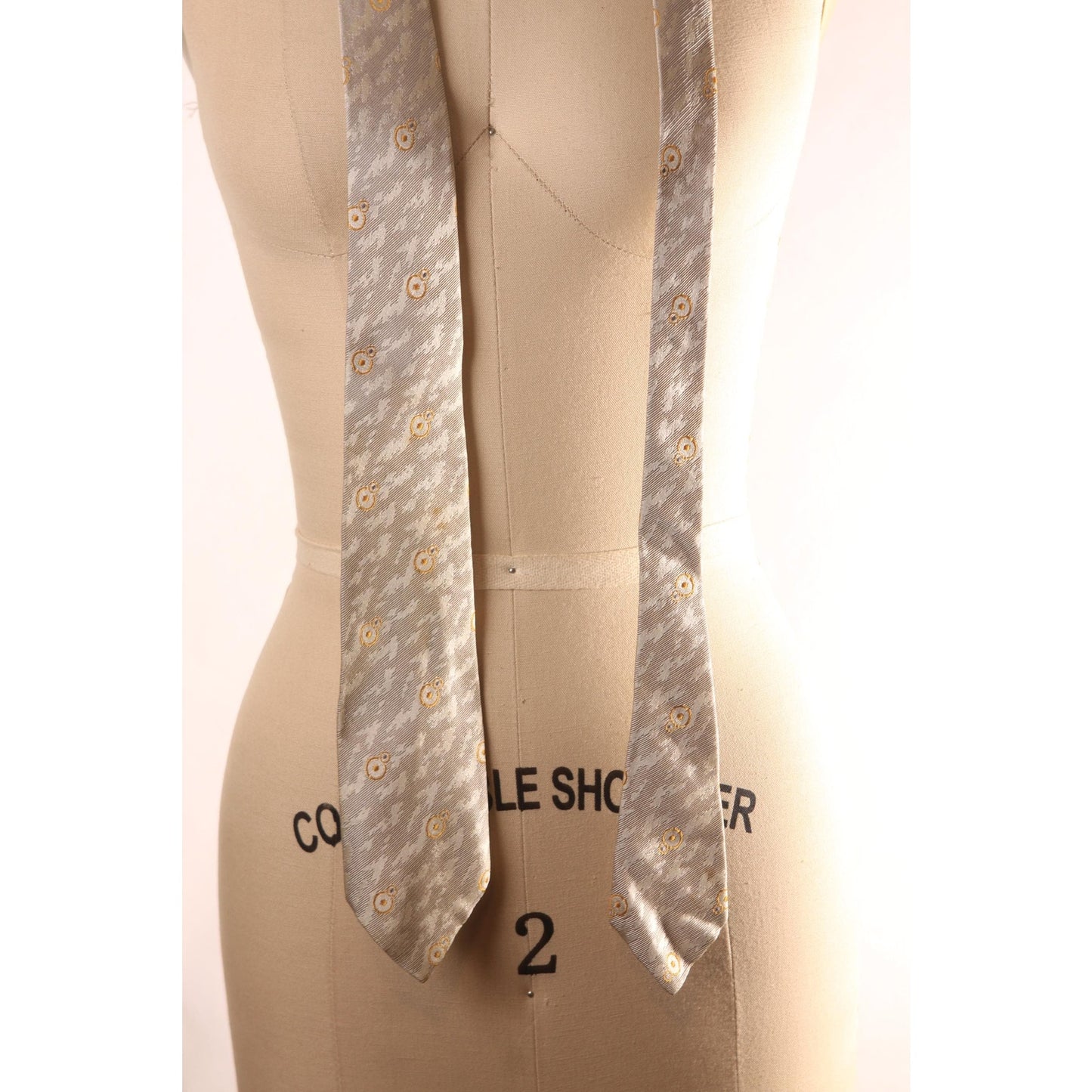 1950s Gray, White and Yellow Circle Atomic Necktie Tie by Maurice L. Rothschild & Co.