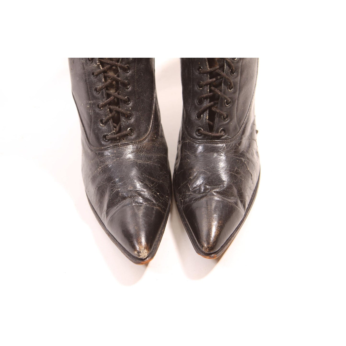 Antique 1800s Victorian Black Leather Lace Up High Heel Boots