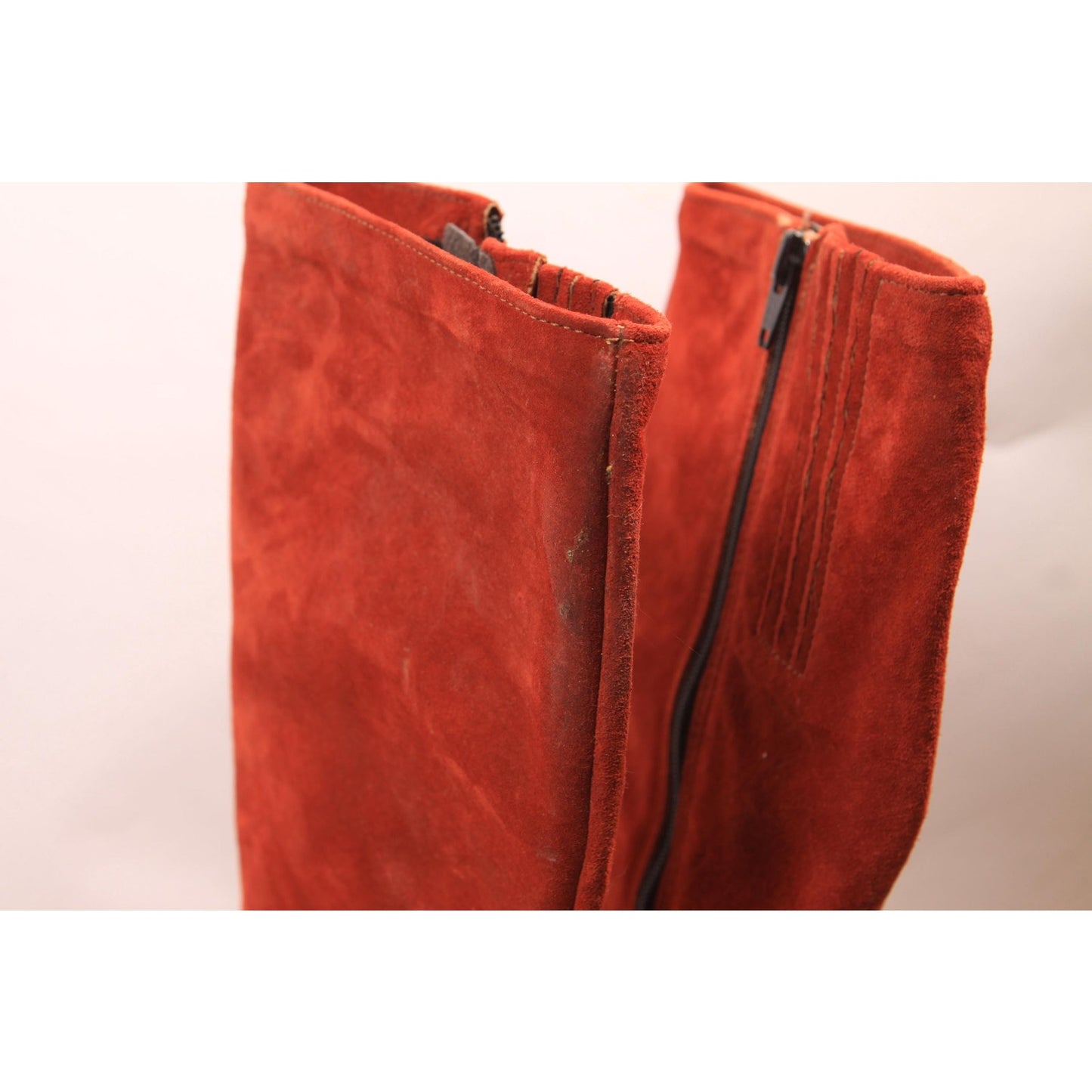 1970s Red Suede Leather Knee High Zip Up Boots - 6M