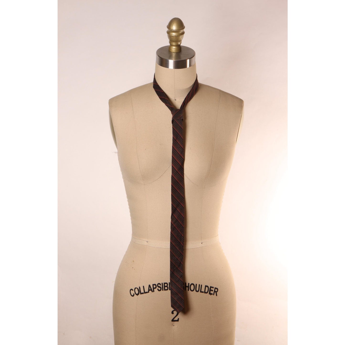 1950s Black and Red Cotton Striped Skinny Dacron Necktie Tie by Brummell