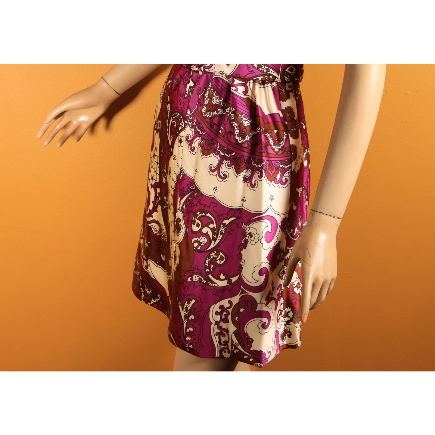 1960s Purple, White, Black Brown Psychedelic Swirl Sleeveless Belted Dress with Matching Long Sleeve Jacket Two Piece Outfit by Leo Narducci