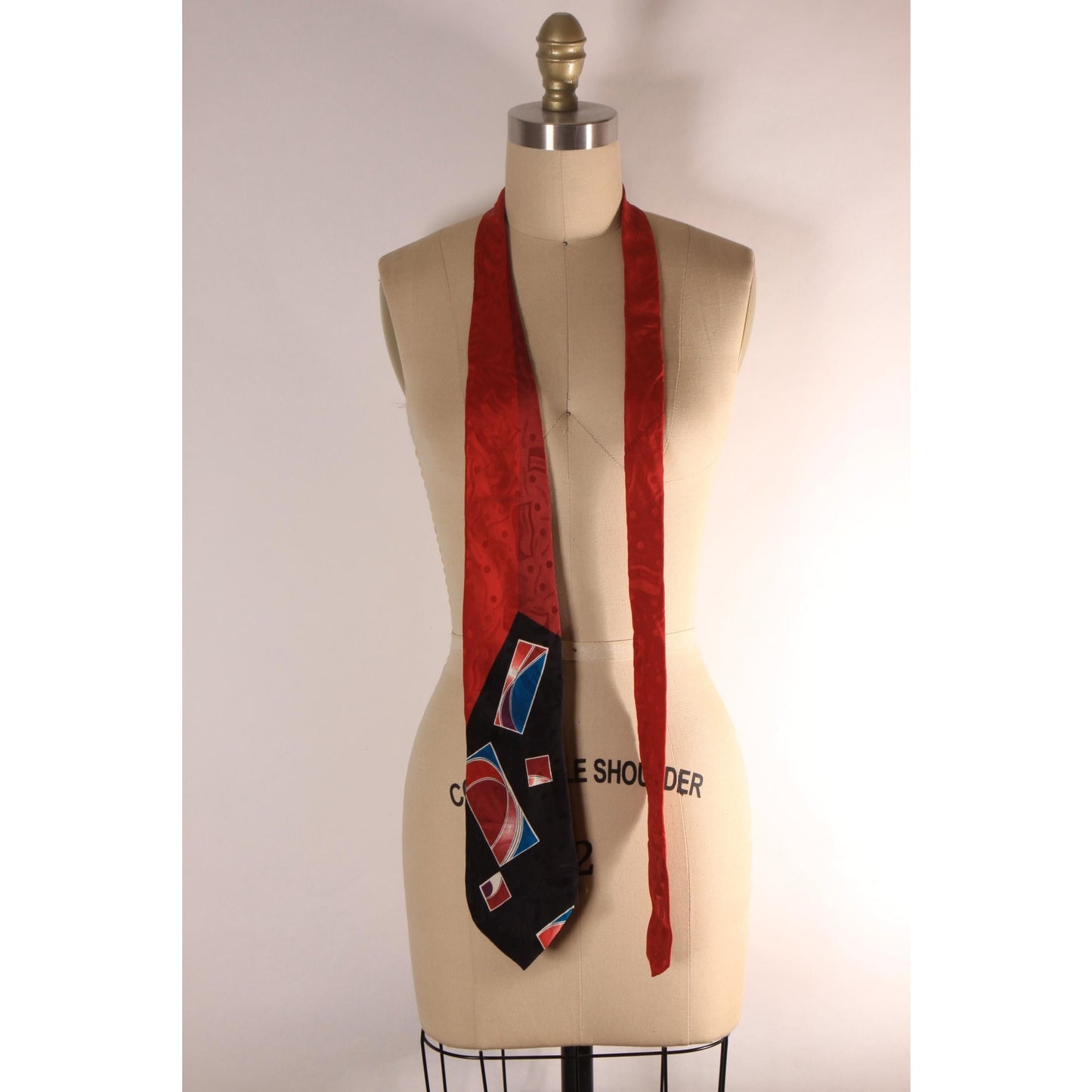 1980s 1990s Red, Black and Blue Abstract Geometric Necktie Tie by Feraud