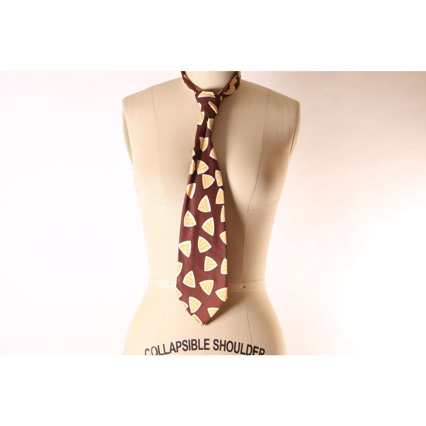1950s Brown, Yellow and Cream Novelty Geometric Wide Necktie Tie by Wilson Brothers Duratwill