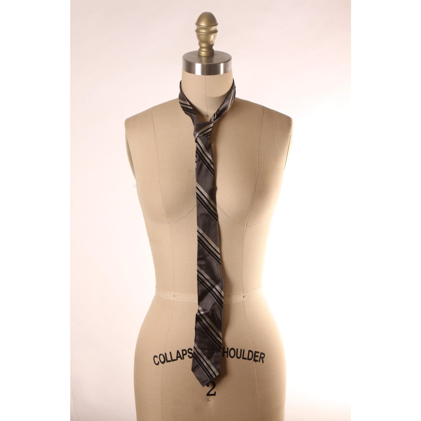 1960s Black and Gray Striped Necktie Tie by The Jones Store Co. Kansas City