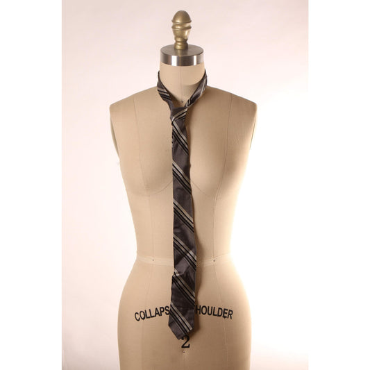 1960s Black and Gray Striped Necktie Tie by The Jones Store Co. Kansas City