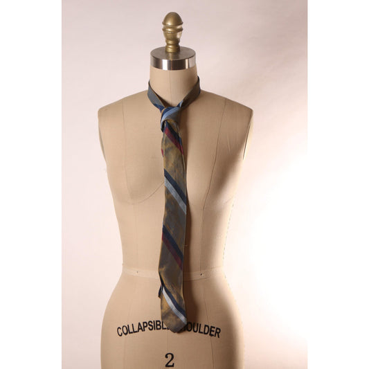 1950s Bronze, Blue and Red Striped Necktie Tie by Baxter & Henning
