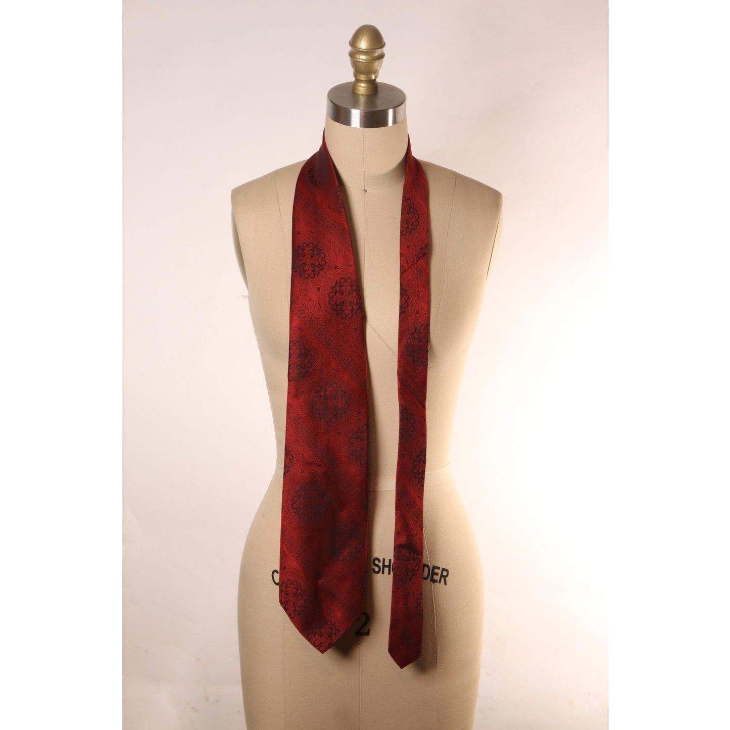 1970s Dark Red and Black Swirl Wide Necktie Tie by Romano
