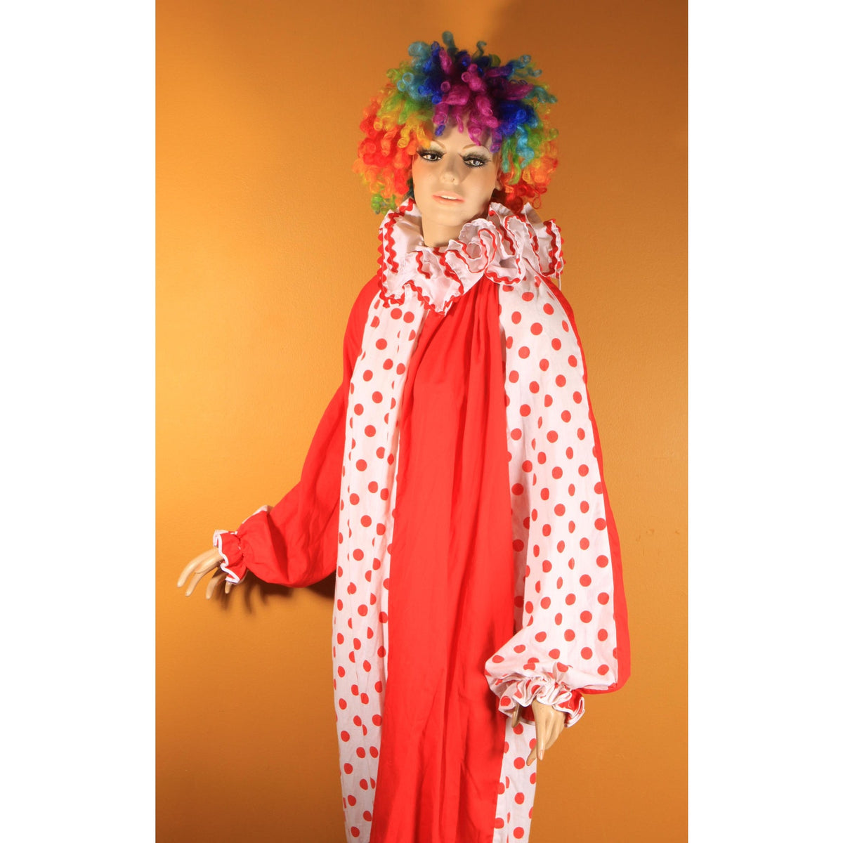 1960s 1970s Red and White Polka Dot Ruffle Collar One Piece Clown Costume