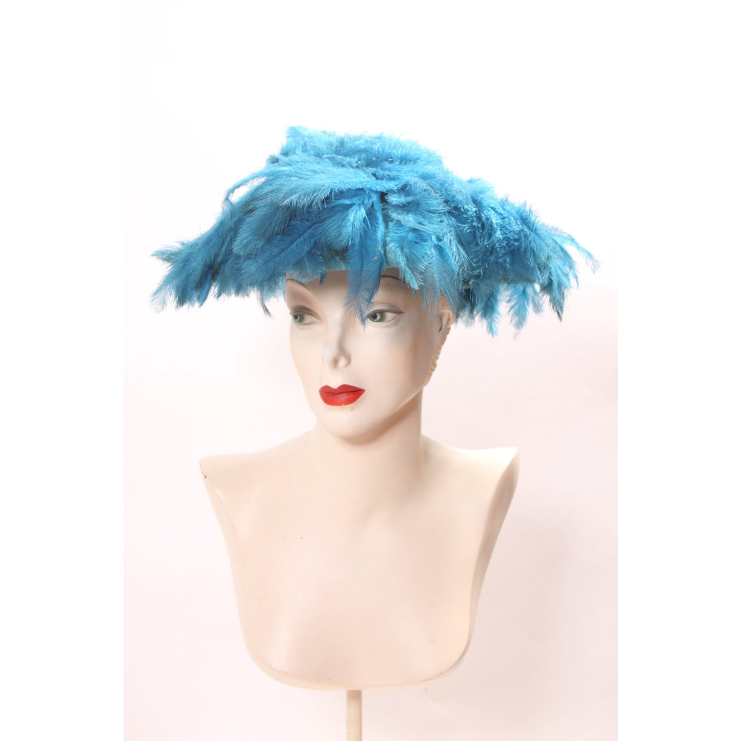 1960s Turquoise Blue Feather Saucer Mod Wide Brim Hat by Marche