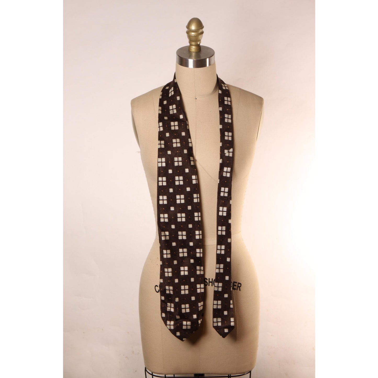 1960s Dark Brown and White Silk Geometric Wide Necktie Tie by Talisman by Glasgow