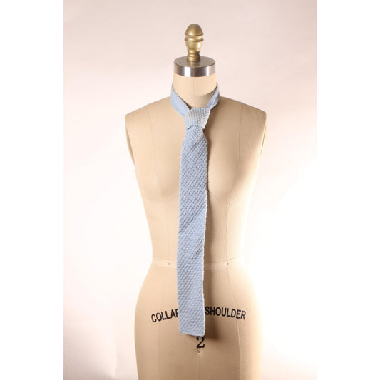 1960s Light Blue Sweater Knit Wool Square End Necktie Tie by Gian Mario