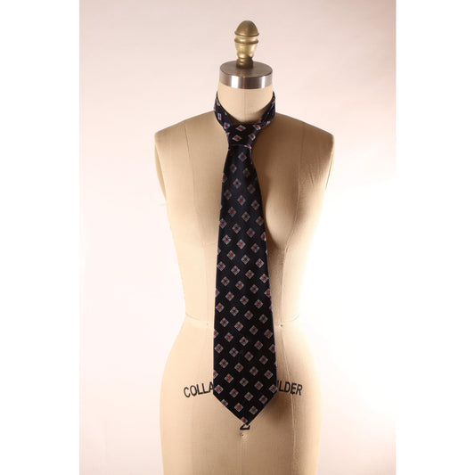 1970s Navy Blue, White and Red Geometric Necktie Tie by Carnival