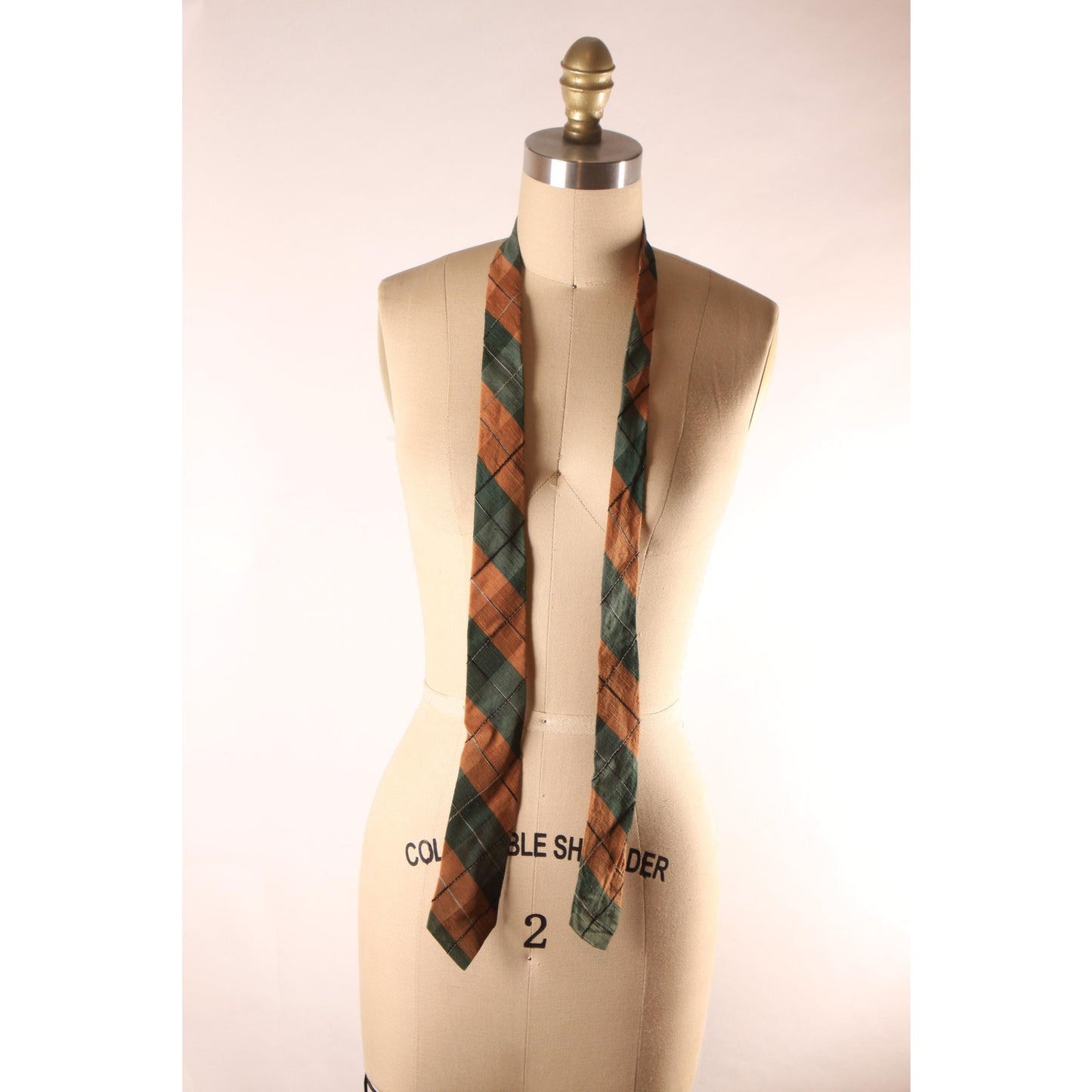 1950s Brown and Green Plaid Necktie Tie by Manhattan Shirt Co.