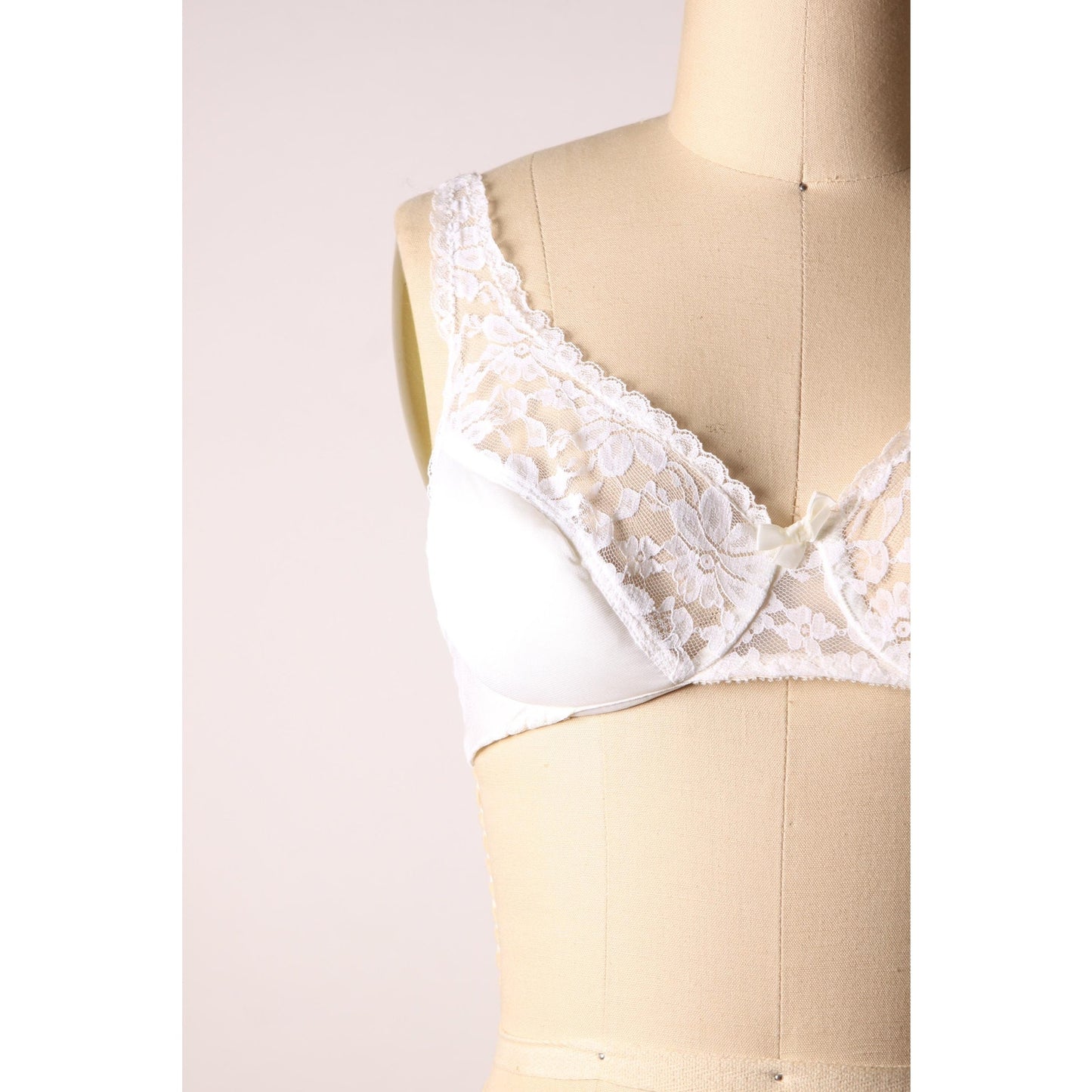 1970s White Sheer Lace Half Cup Padded Bra by Fredericks of Hollywood-36B