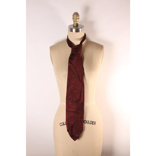 1970s Red and Black Geometric Swirl Necktie Tie by Renberg's Tulsa