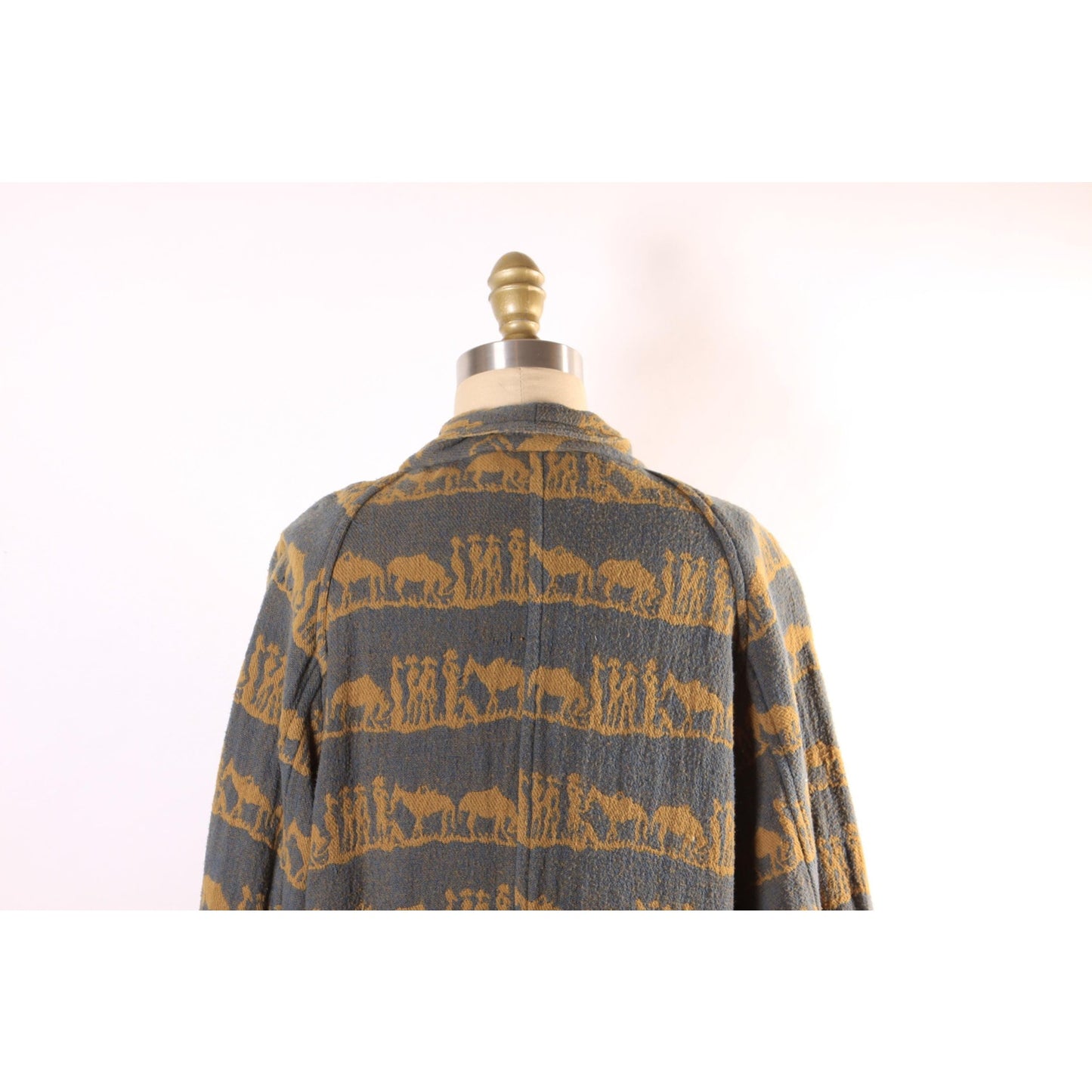 1980s 1990s Gray Green and Yellow Beige Novelty Western Wear Cowboy and Horse Button Down Jacket by New Aura -L