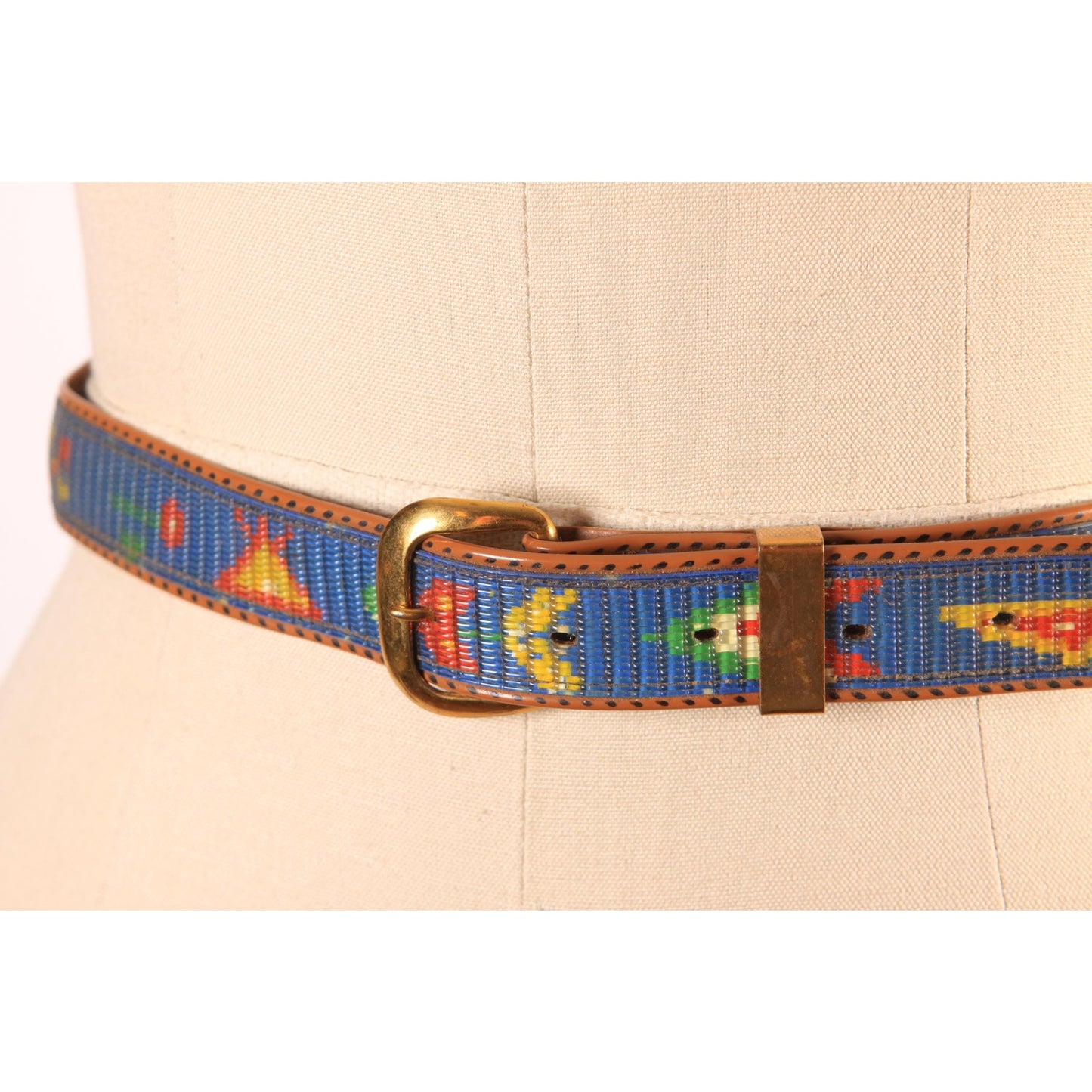 1960s Novelty Plastic Multi-Colored Blue, Red and Yellow Western Native American Belt