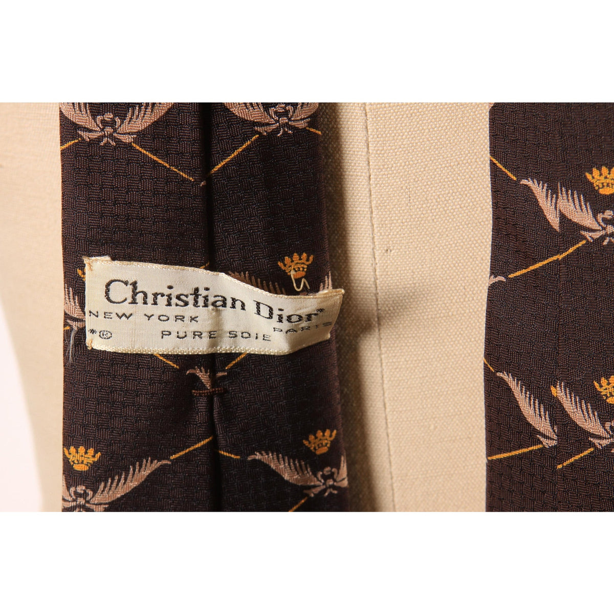 1970s Brown and Tan Patterned Necktie Tie by Christian Dior