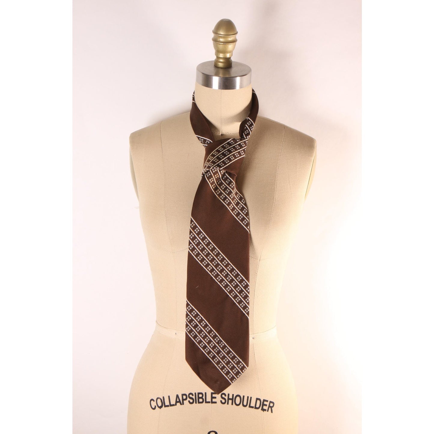1970s Brown and White Striped Wide Necktie Tie