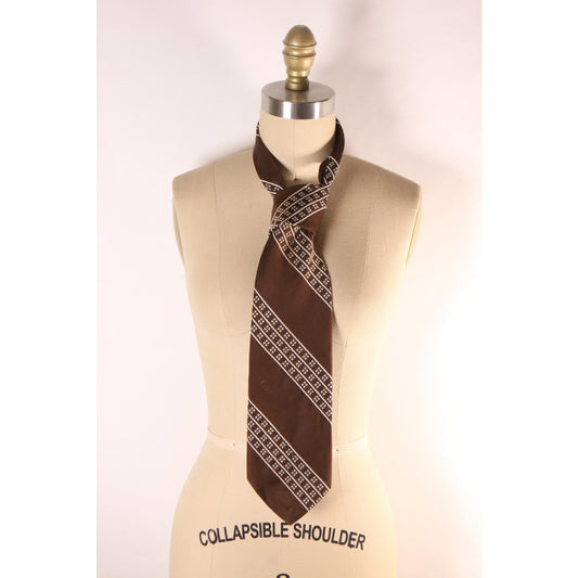 1970s Brown and White Striped Wide Necktie Tie