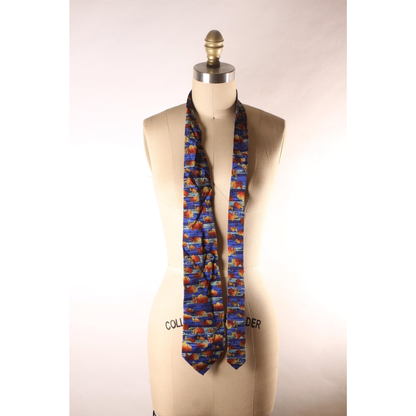 1980s 1990s Blue and Orange Novelty Fish Music Musical Note Necktie by J. Garcia