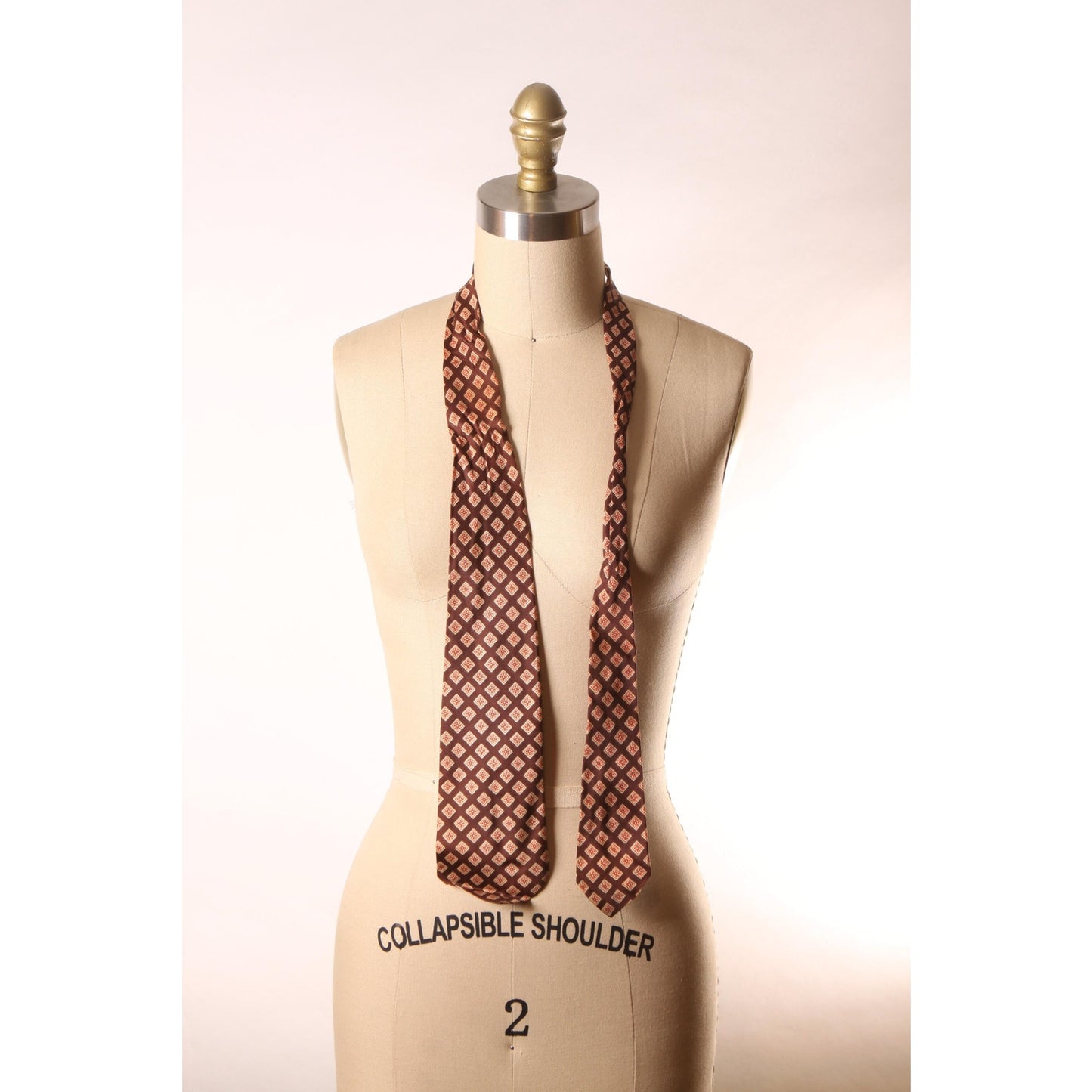 1950s Brown, White and Red Floral Print Necktie Tie by Haband