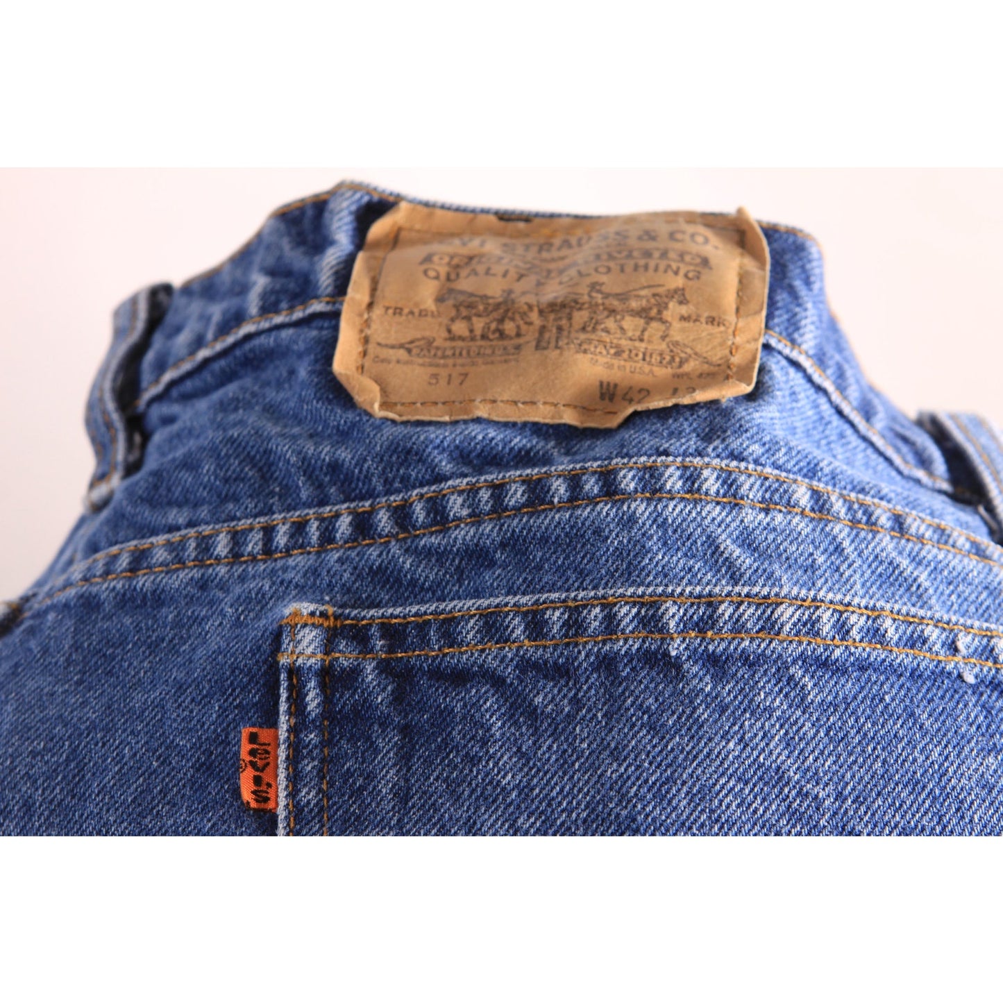 1970s 1980s Blue Denim Orange Tab 517 Jeans by Levi's -42x32