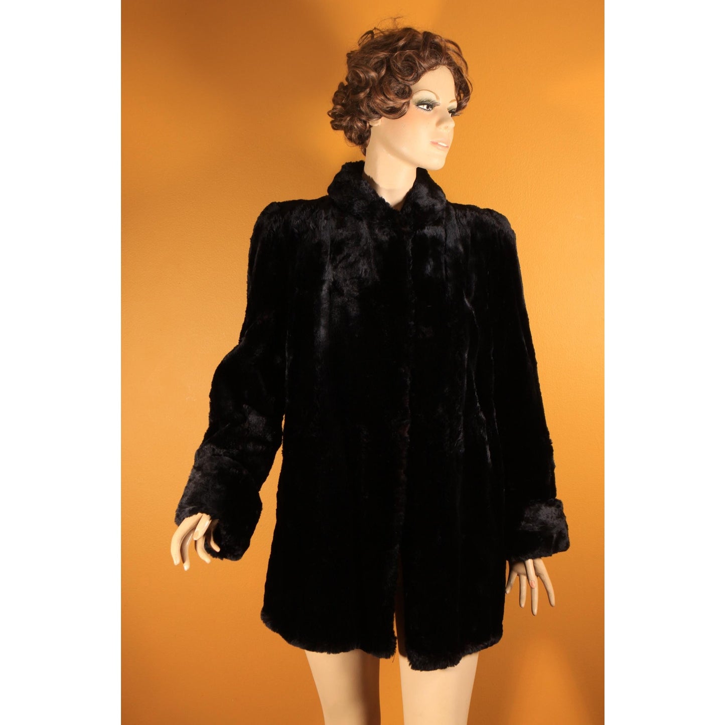 1940s Black Sheared Dyed Beaver Fur Coat by Cavin's -M-L